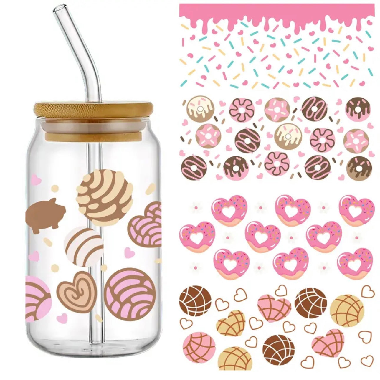 Donut Design 16 oz Libbey Glass Cup | UV DTF