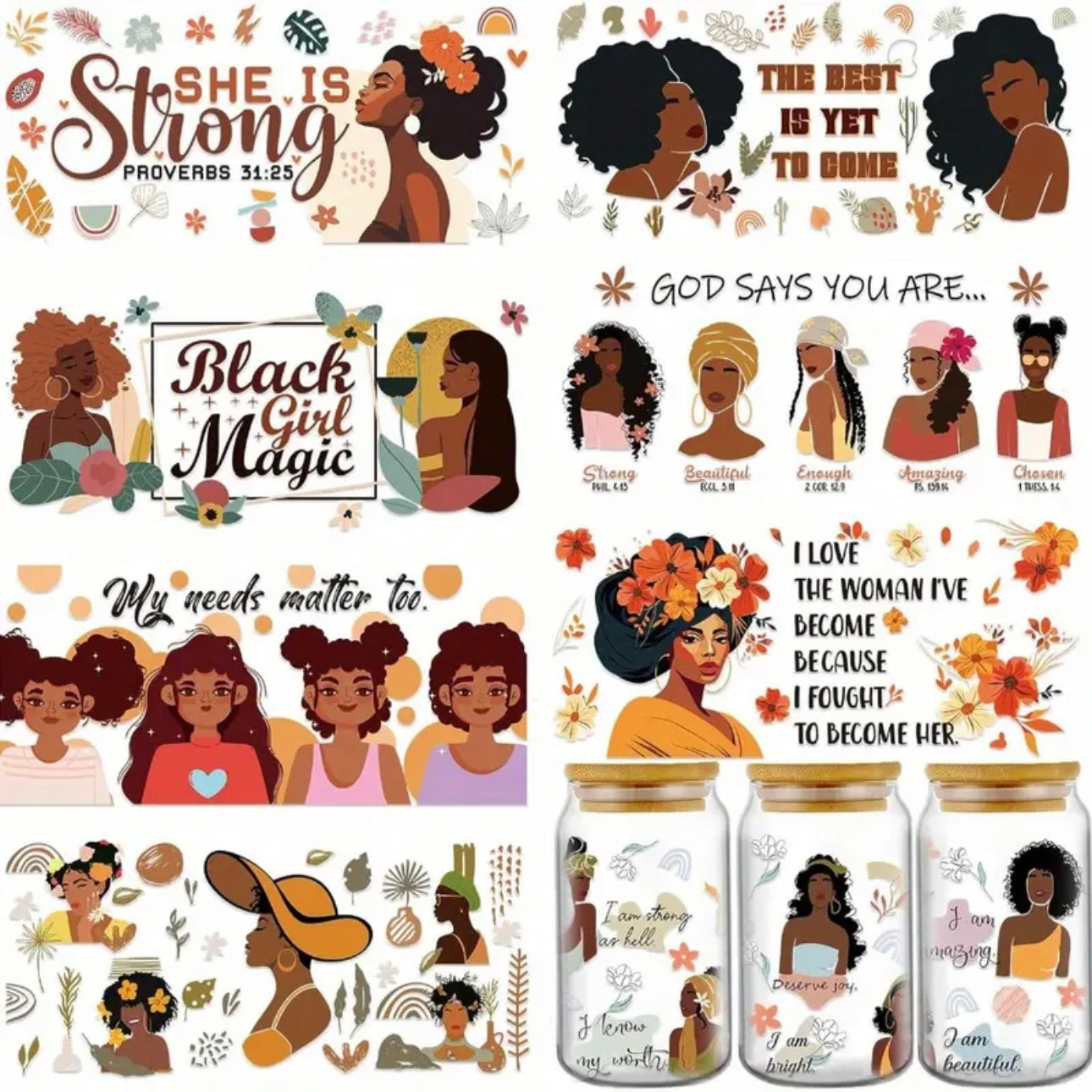 Black Girl Magic Design 16 oz Libbey Glass Cup | UV DTF