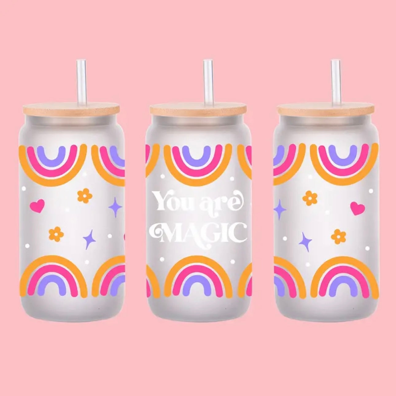 Rainbow Daisy Retro Butterfly Design 16 oz Libbey Glass Cup | UV DTF