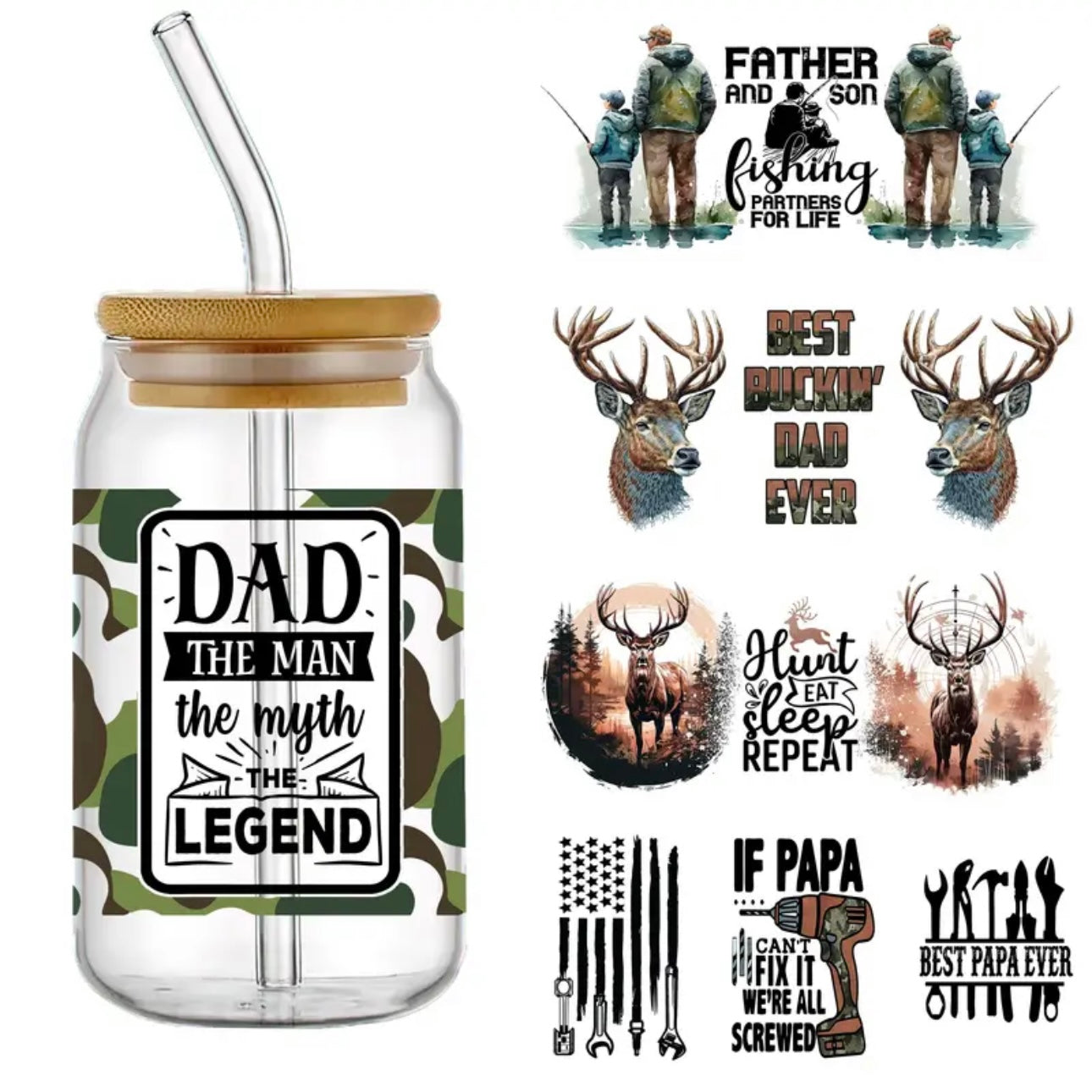 Dad Design 16 oz Libbey Glass Cup | UV DTF