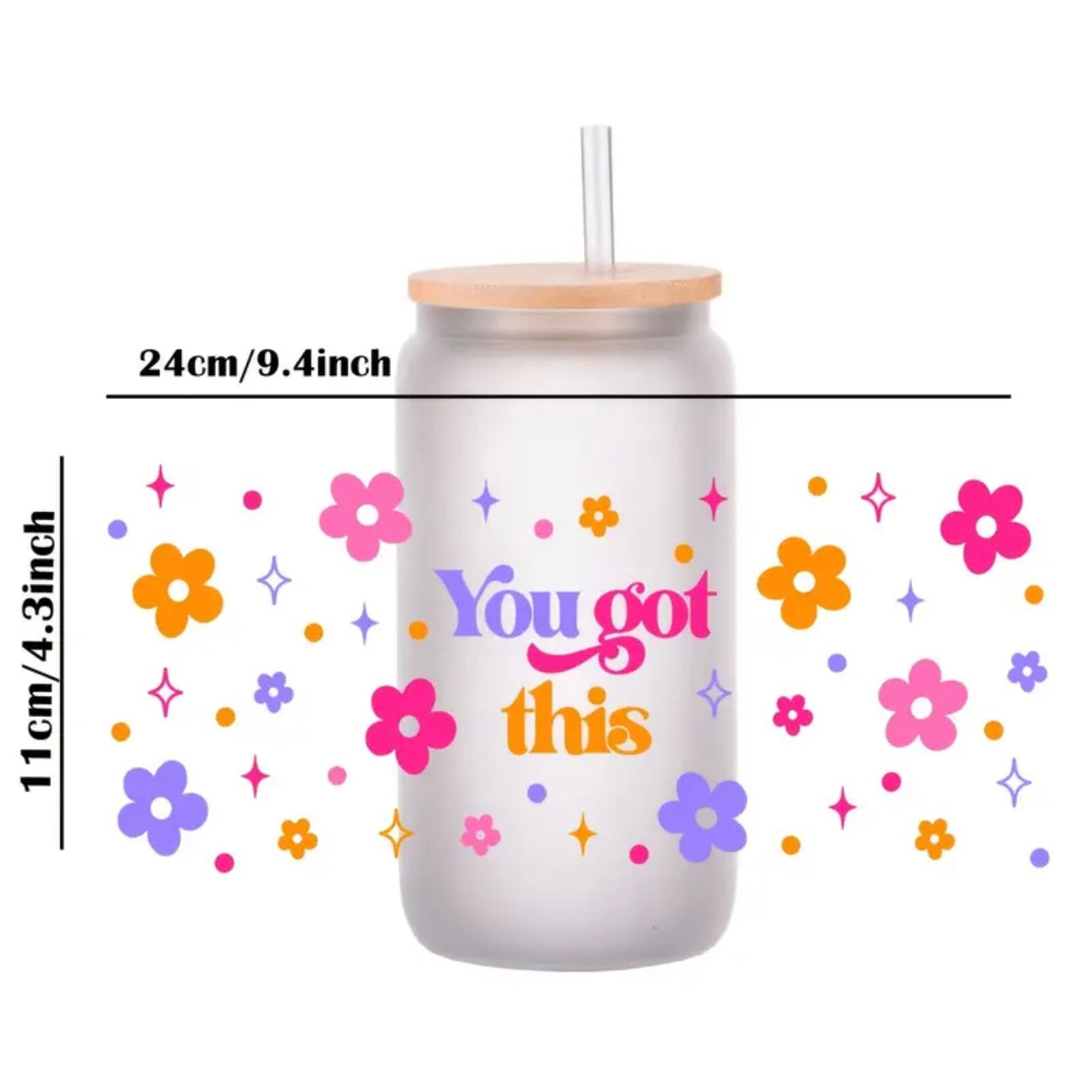 Rainbow Daisy Retro Butterfly Design 16 oz Libbey Glass Cup | UV DTF