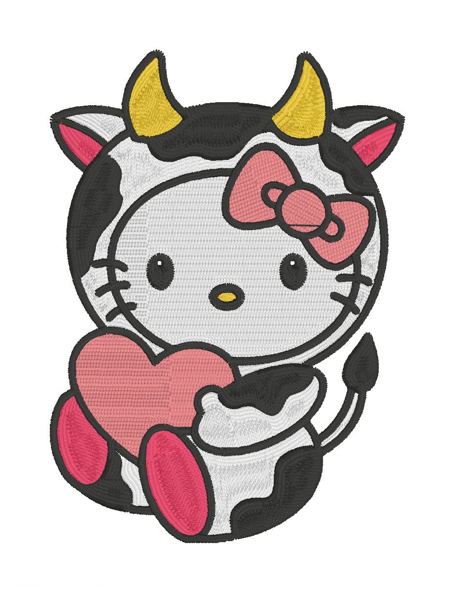 HELLO KITTY Cow- Stitch with ease: Embroidery Repositional Hooping Design for multi-position stitching 4X6 Design