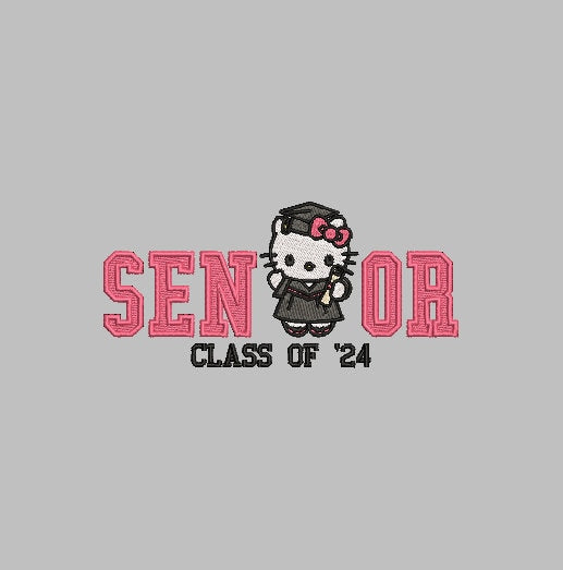 SENIOR HK Kitty Graduation- Stitch with ease: Embroidery Repositional Hooping Design for multi-position stitching 4X6 Design