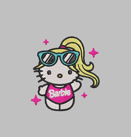 HELLO KITTY BARBIE SWIM Stitch with ease: Embroidery Repositional Hooping Design for multi-position stitching 4X6 Design