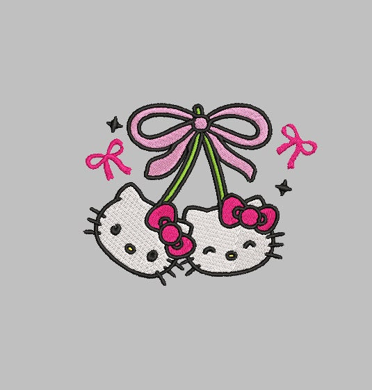 HELLO KITTY CNQUETTE CHERRY Stitch with ease: Embroidery Repositional Hooping Design for multi-position stitching 4X6 Design