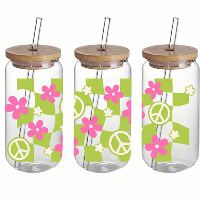 Summer Retro Design 16 oz Libbey Glass Cup | UV DTF