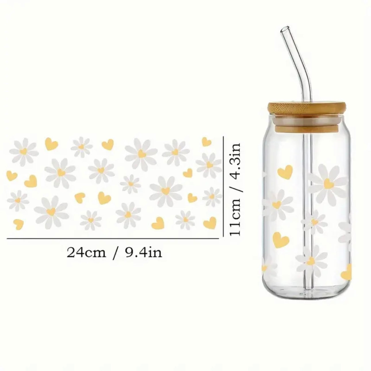 Daisy Dreams Design 16 oz Libbey Glass Cup | UV DTF