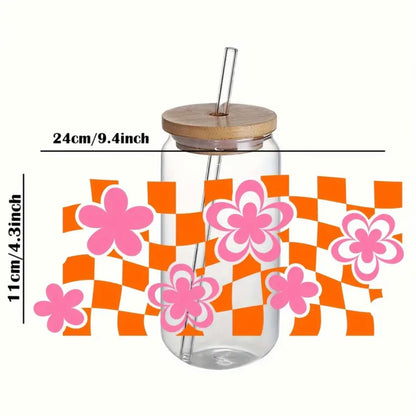Summer Retro Design 16 oz Libbey Glass Cup | UV DTF