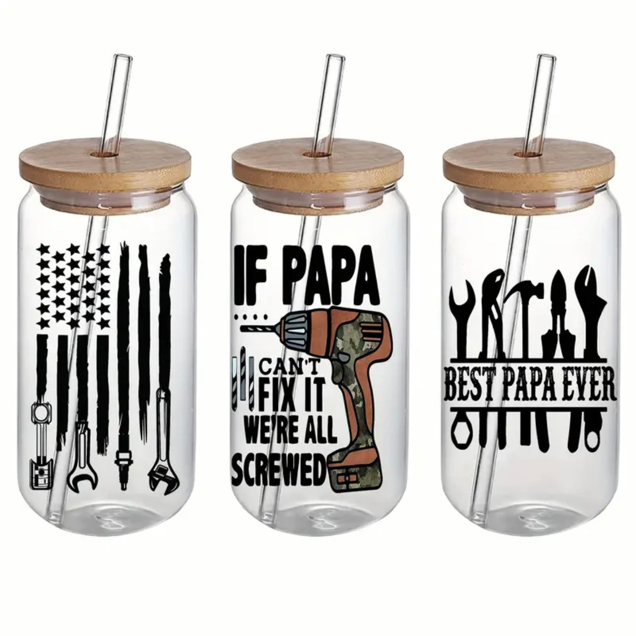 Dad Design 16 oz Libbey Glass Cup | UV DTF