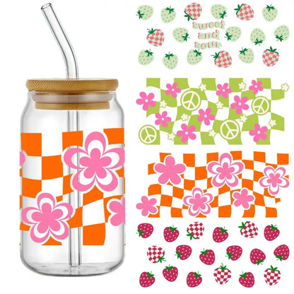 Summer Retro Design 16 oz Libbey Glass Cup | UV DTF