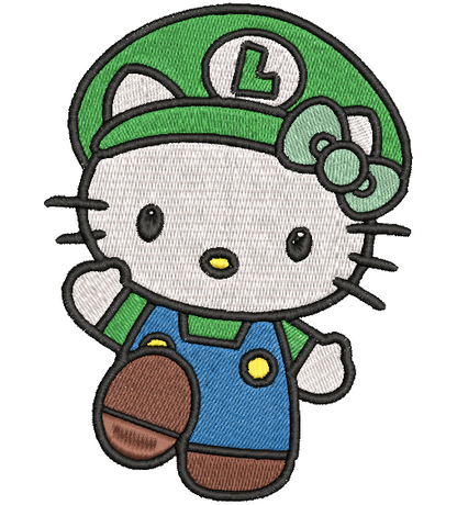 LUIGI HELLO KITTY  | Stitch With ease: Embroidery Repositional Hooping Design for multi-position stitching 4X6 Design