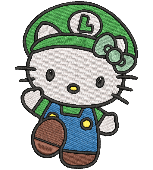 LUIGI HELLO KITTY  | Stitch With ease: Embroidery Repositional Hooping Design for multi-position stitching 4X6 Design