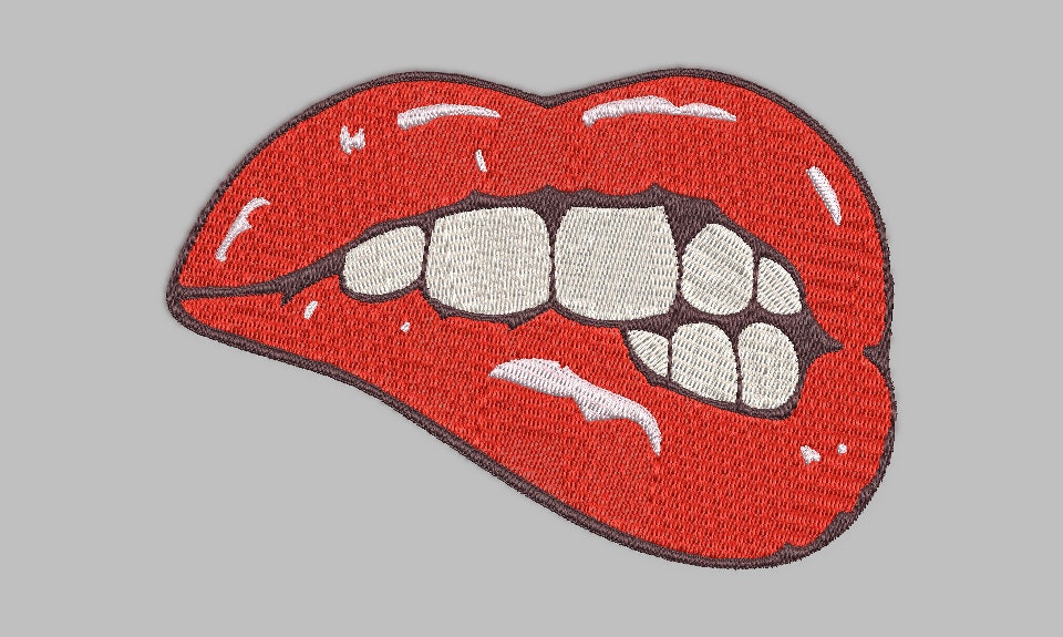 Biting Lip Stitch with ease: Embroidery Repositional Hooping Design for multi-position stitching 4X6 Design