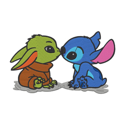 Stitch and Yoda- Stitch with ease: Embroidery Repositional Hooping Design for multi-position stitching 4X6 Design