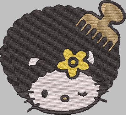 AFRO HELLO KITTY Stitch with ease: Embroidery Repositional Hooping Design for multi-position stitching 4X6 Design